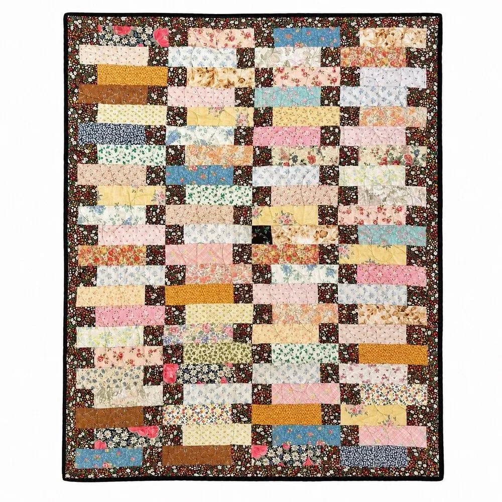 Handmade Floral Patchwork Baby Quilt 44x36 Cottagecore Lap Throw Reversible